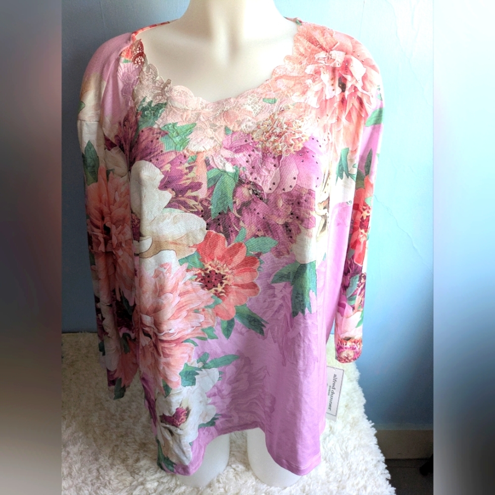 NWT Alfred Dunner Size 3X Pink Floral Blouse